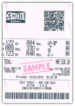 3+3D Bonus Combination Bet Sample Ticket